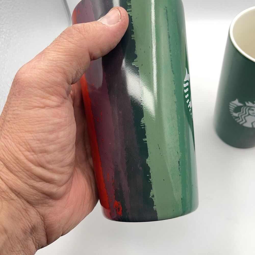 Starbucks Mugs 2021 Holiday Brush Strokes 16 oz Tall Ceramic Coffee Set of 2 - Picture 13 of 16